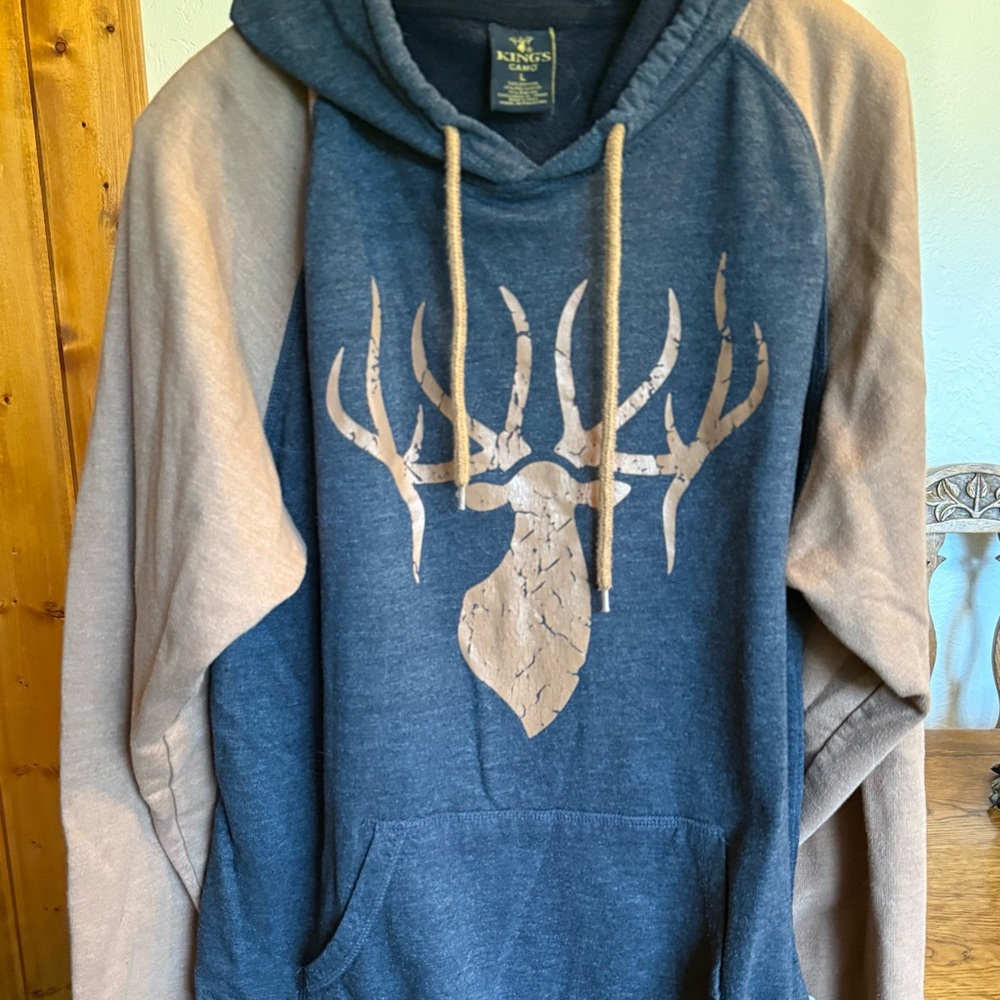 Blue and Tan Men's Hoodie with Deer Design